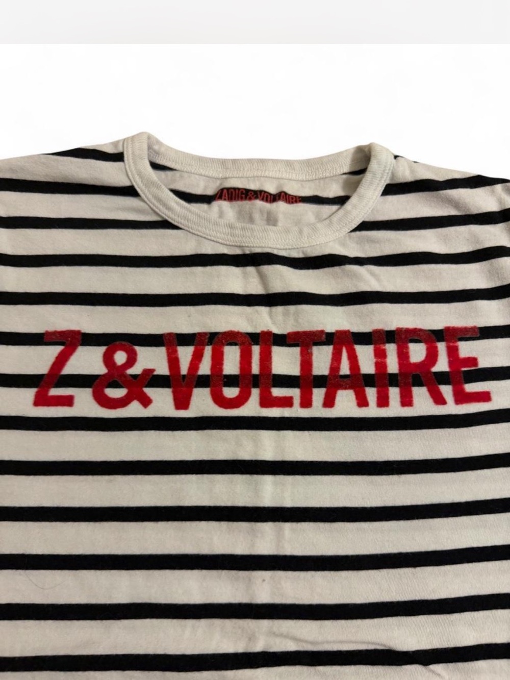 Zadig & Voltaire Cream and Black Striped Tee with Red Logo
